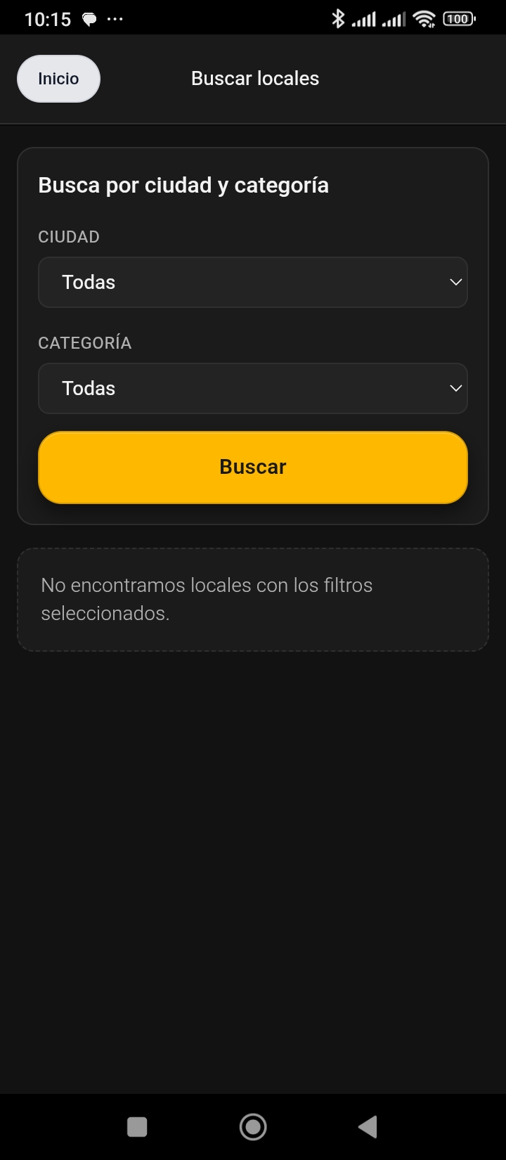 Pantalla de busquedas de la app CONOFERTAS.CL